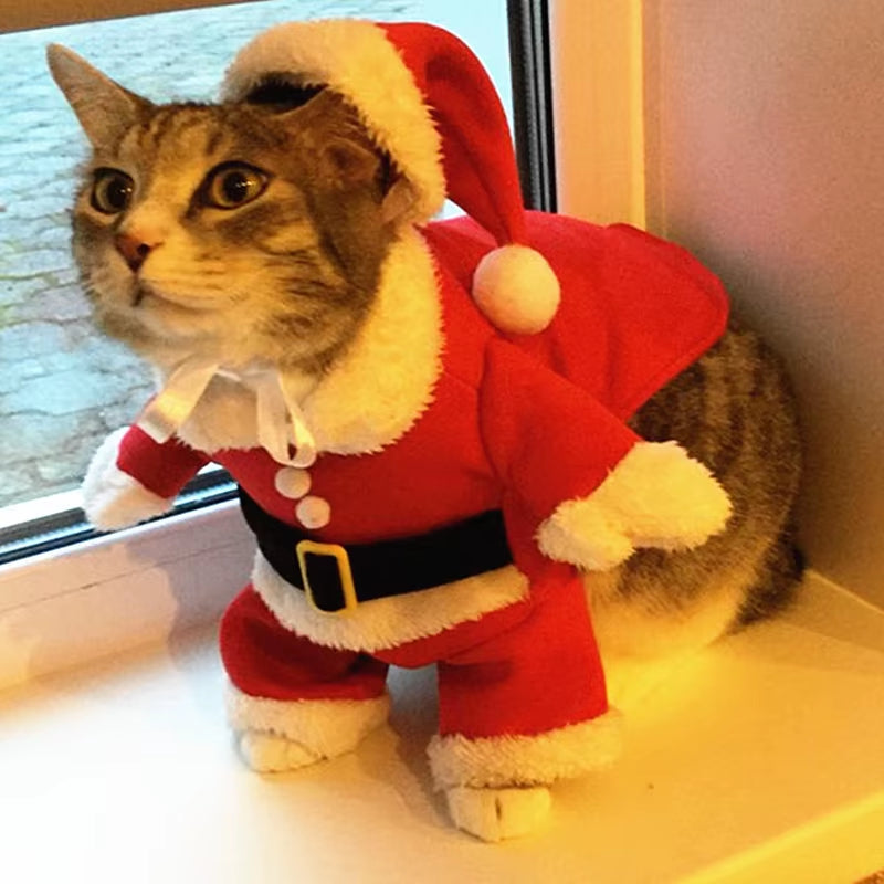 Christmas Cat Costumes New Year Pet Dog Clothing Funny Santa Claus Clothes for Small Puppy Kitten Winter Warm Soft Kitty Outfits