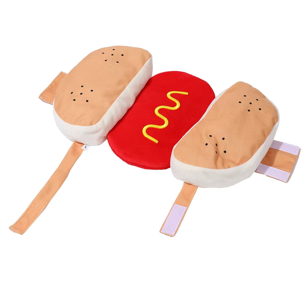 Cute Pet Dog Cosplay Costume Halloween Funny Hot Dog Shape Adjustable Puppy Clothes for Small Medium Dogs Cats Chihuahua Bulldog