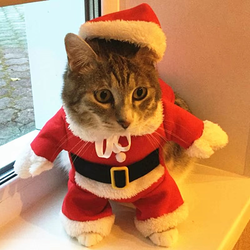 Christmas Cat Costumes New Year Pet Dog Clothing Funny Santa Claus Clothes for Small Puppy Kitten Winter Warm Soft Kitty Outfits