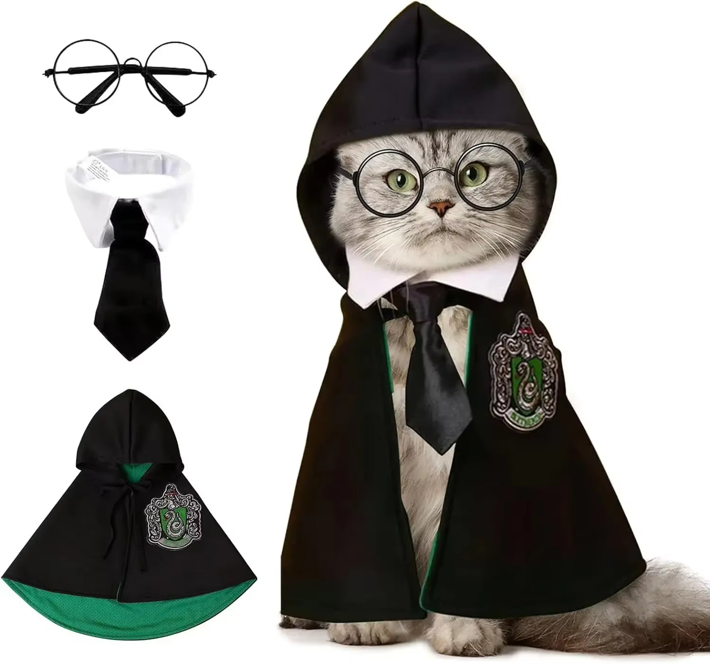 Halloween Cat Cosplay Pet Clothes Cloak College Small Magic Cloak Dog Costume Pet Glasses Necktie Dog Pet Shawl Autumn Clothes