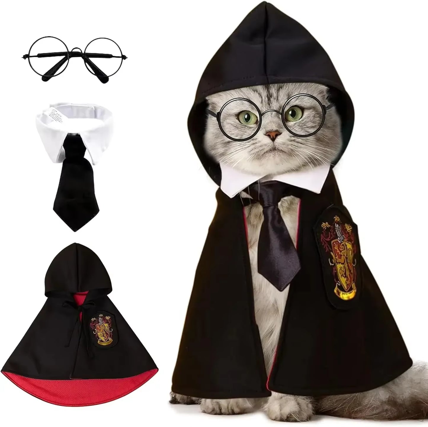 Halloween Cat Cosplay Pet Clothes Cloak College Small Magic Cloak Dog Costume Pet Glasses Necktie Dog Pet Shawl Autumn Clothes