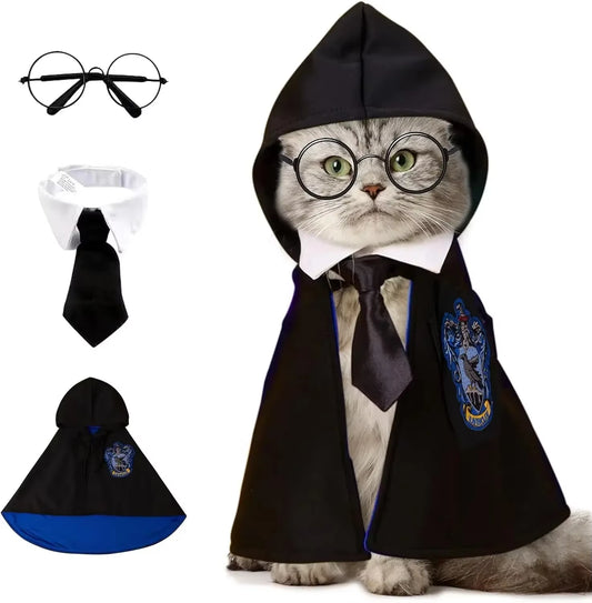 Halloween Cat Cosplay Pet Clothes Cloak College Small Magic Cloak Dog Costume Pet Glasses Necktie Dog Pet Shawl Autumn Clothes