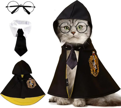 Halloween Cat Cosplay Pet Clothes Cloak College Small Magic Cloak Dog Costume Pet Glasses Necktie Dog Pet Shawl Autumn Clothes